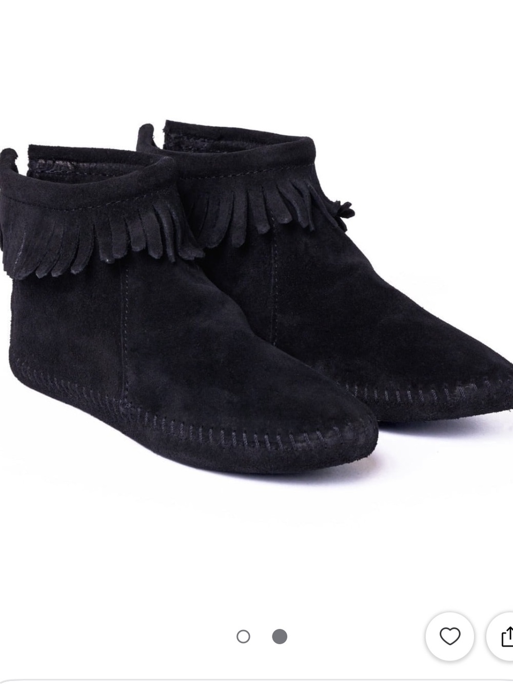 Minnetonka Black Suede Fringe Ankle Moccasins - Women